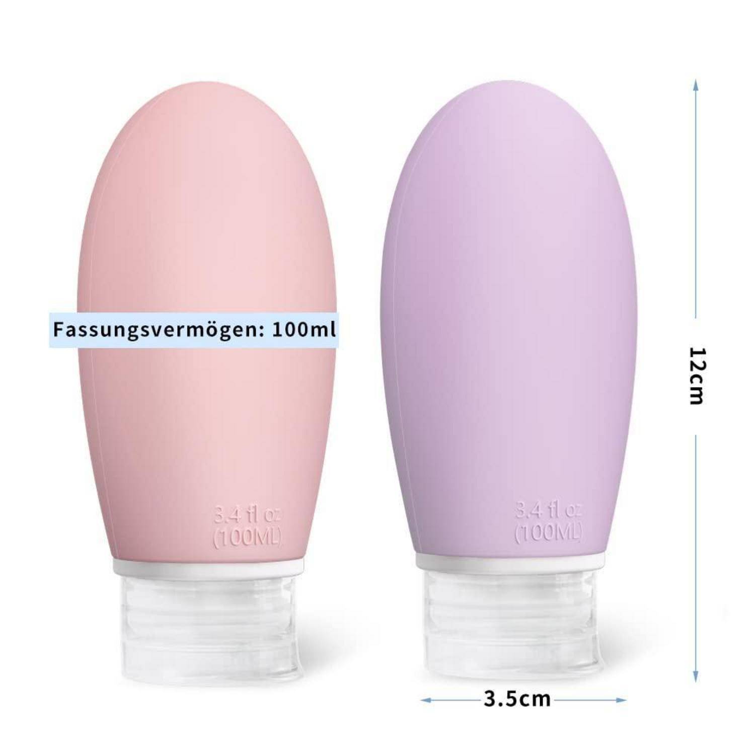 Reiseflaschen Silikon 100ml 4er Auslaufsicher gelb Orange Rosa Lila