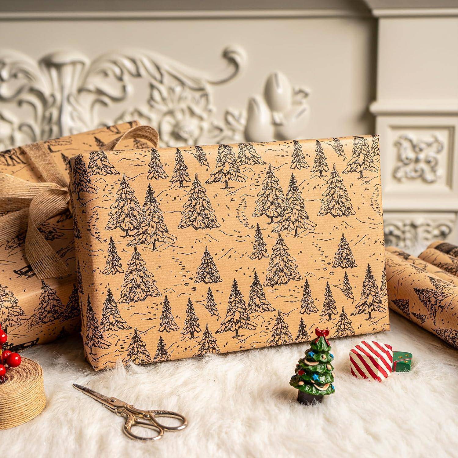 Geschenkpapier Weihnachtslandschaft Kraft Braune Weihnachtslandschaft
