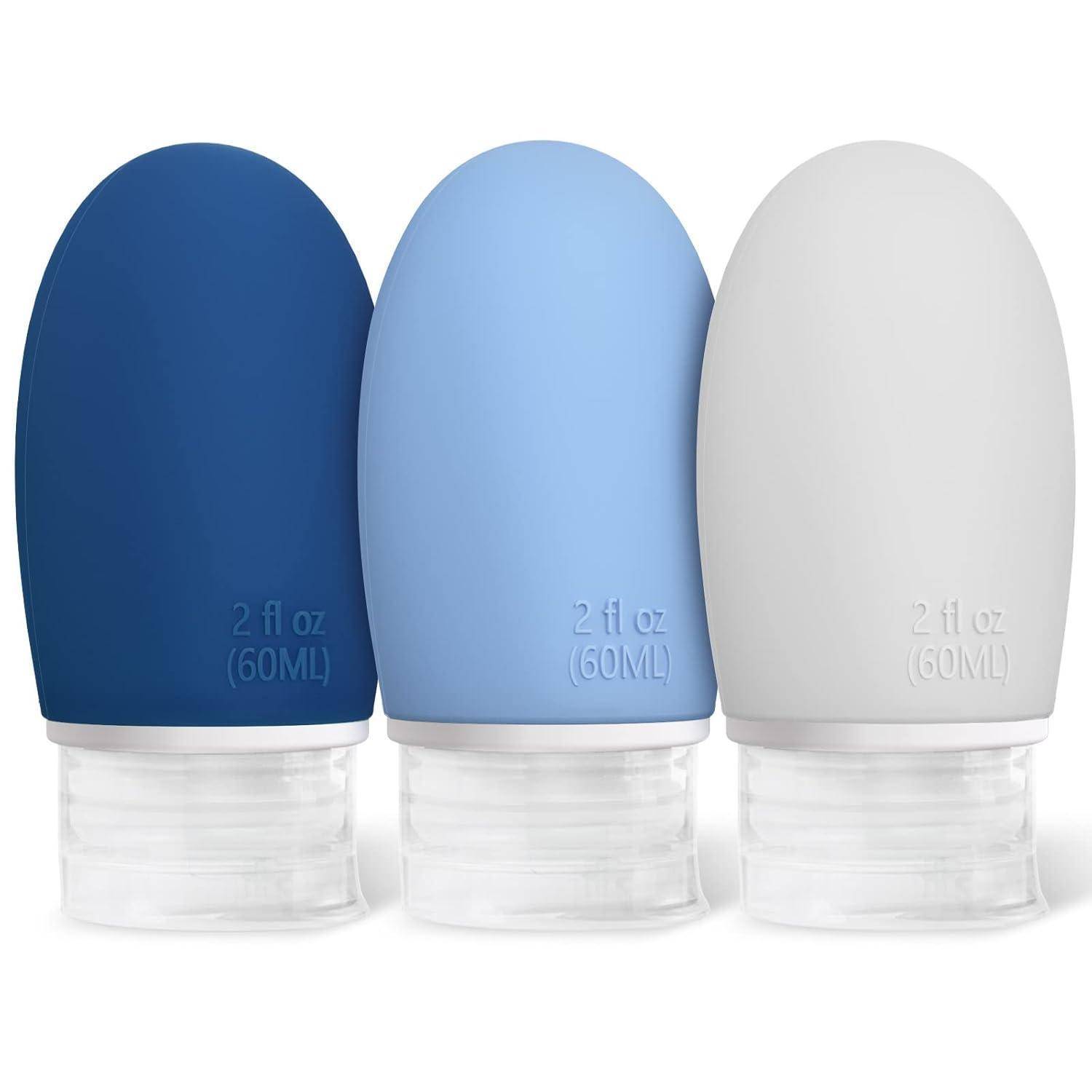 Reiseflaschen Silikon 60ml Auslaufsicher BPAfrei 3 Stück Blaue Serie