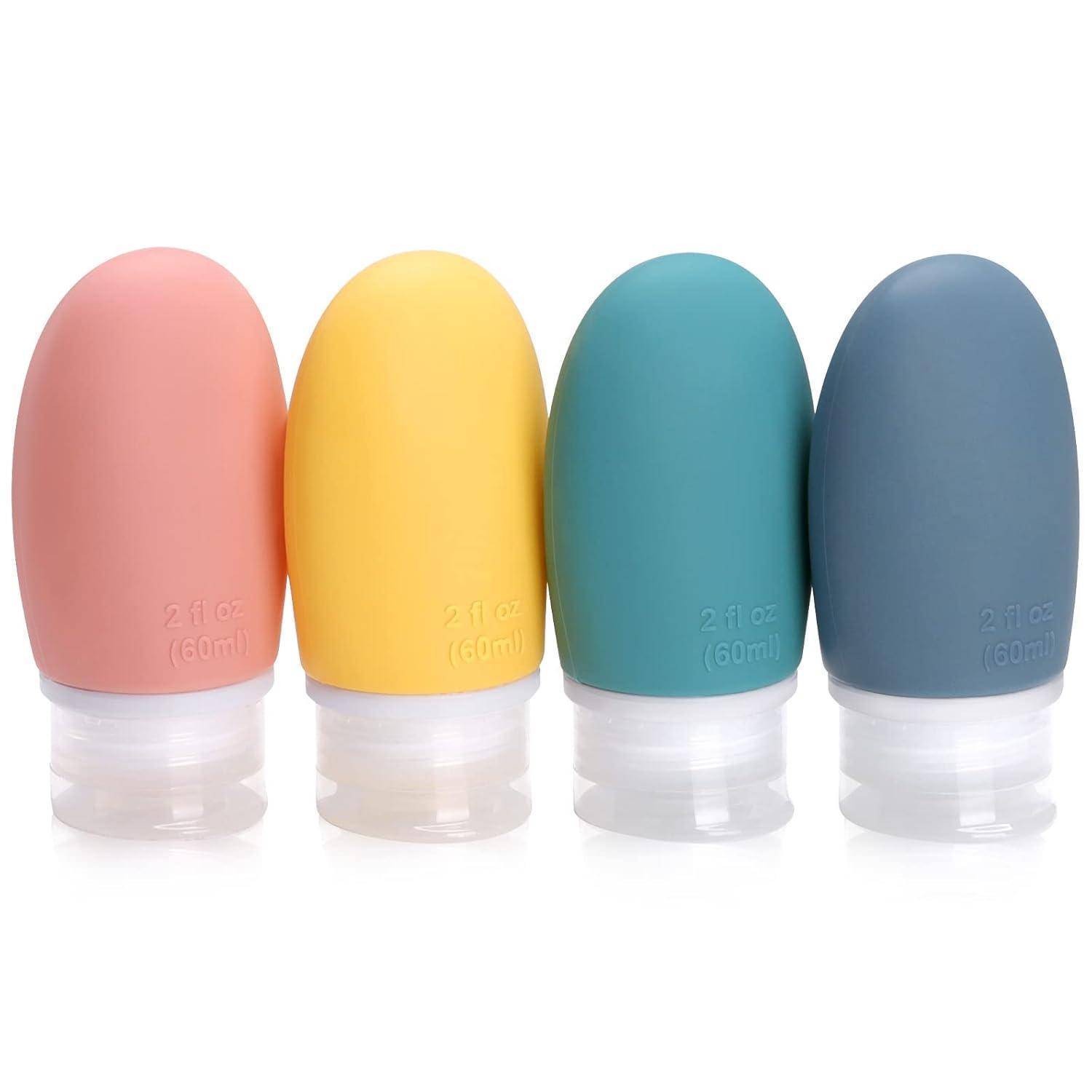 Reiseflaschen Silikon 60ml Auslaufsicher 4 Stück Blau Cyan Rosa Gelb