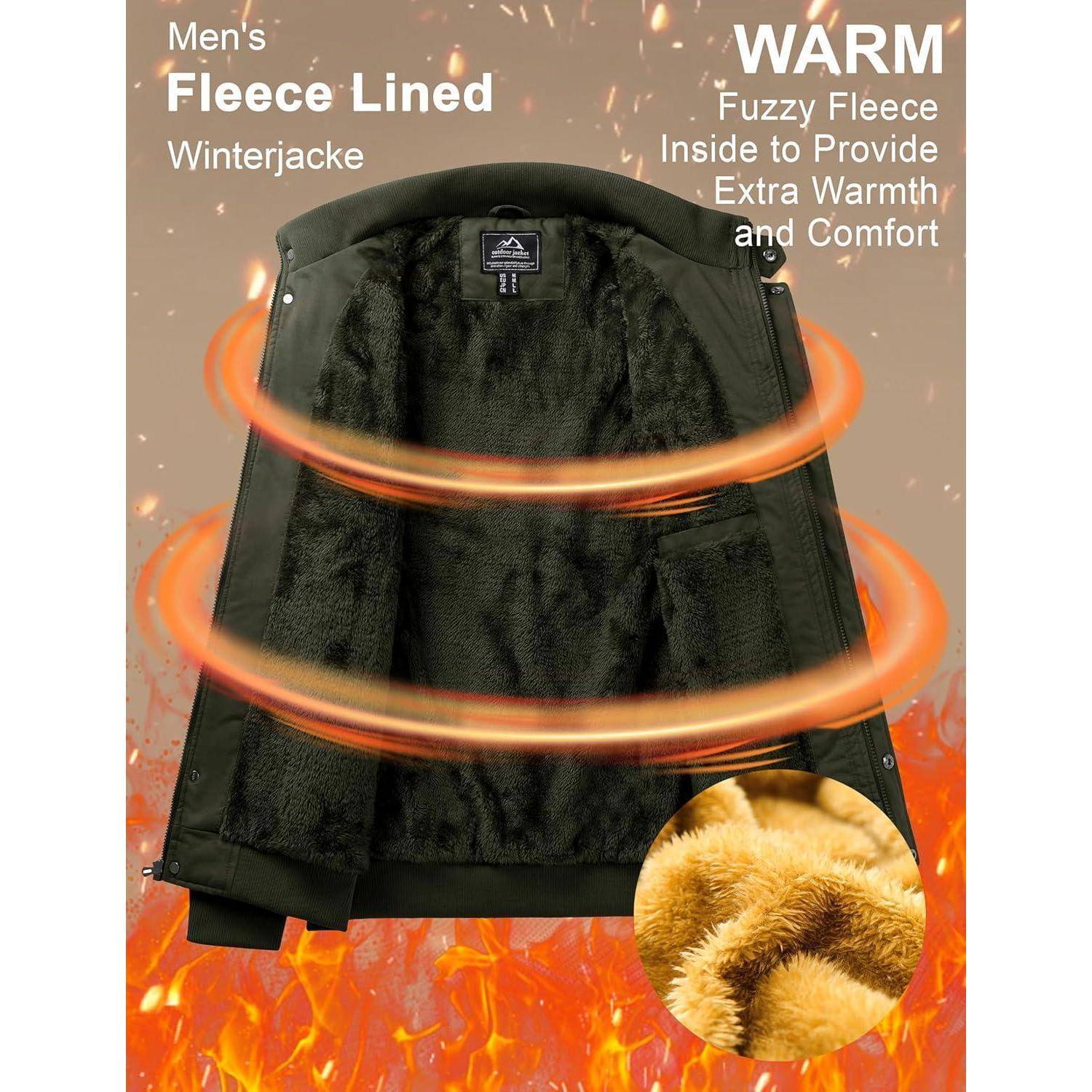 Herren Fleece Gefütterte Winterjacke. WARM Flauschiges Fleece Innen für Extra Wärme und Komfort.