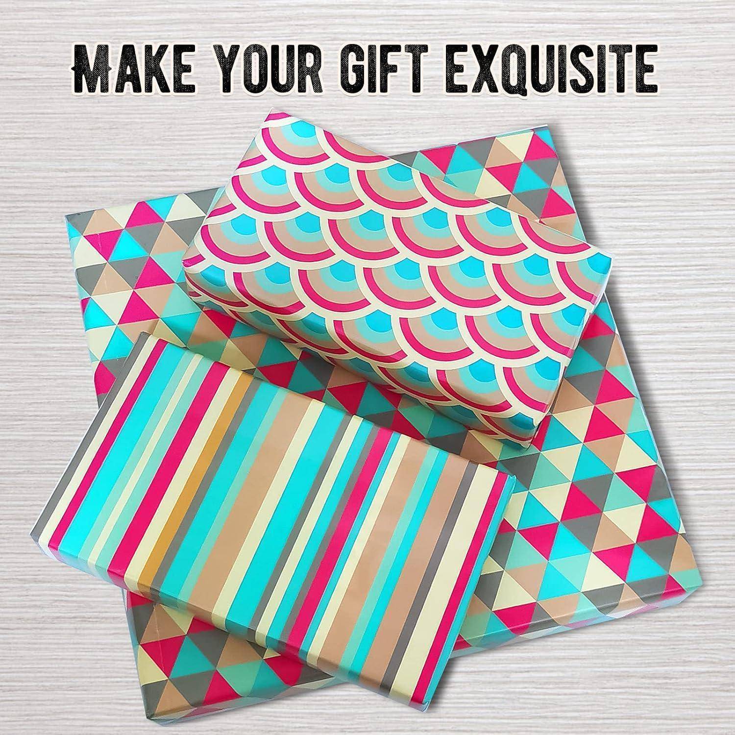 Geschenkpapier Rot Grün Set 6 Blatt Aufkleber Schleifenband Teal Set