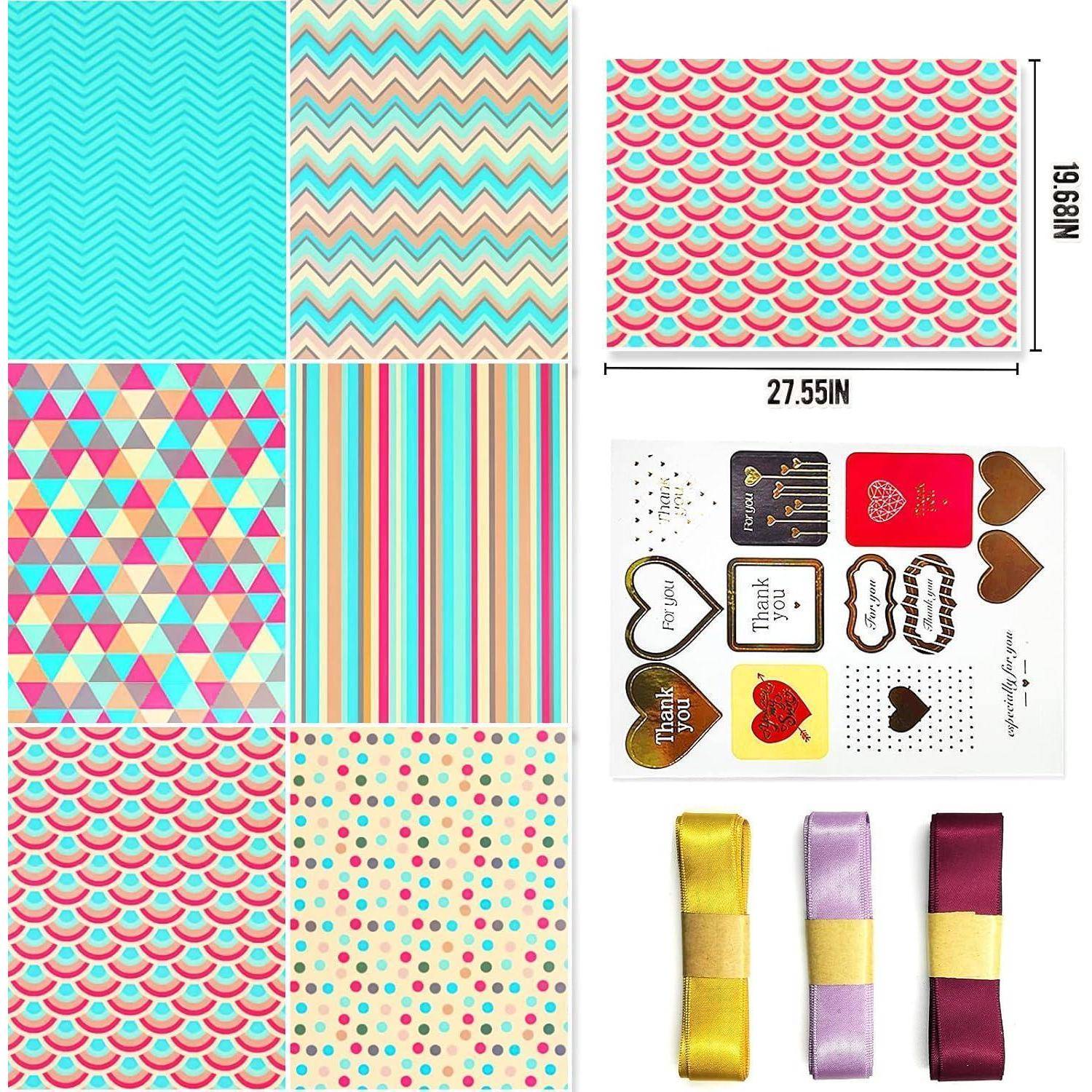 Geschenkpapier Rot Grün Set 6 Blatt Aufkleber Schleifenband Teal Set
