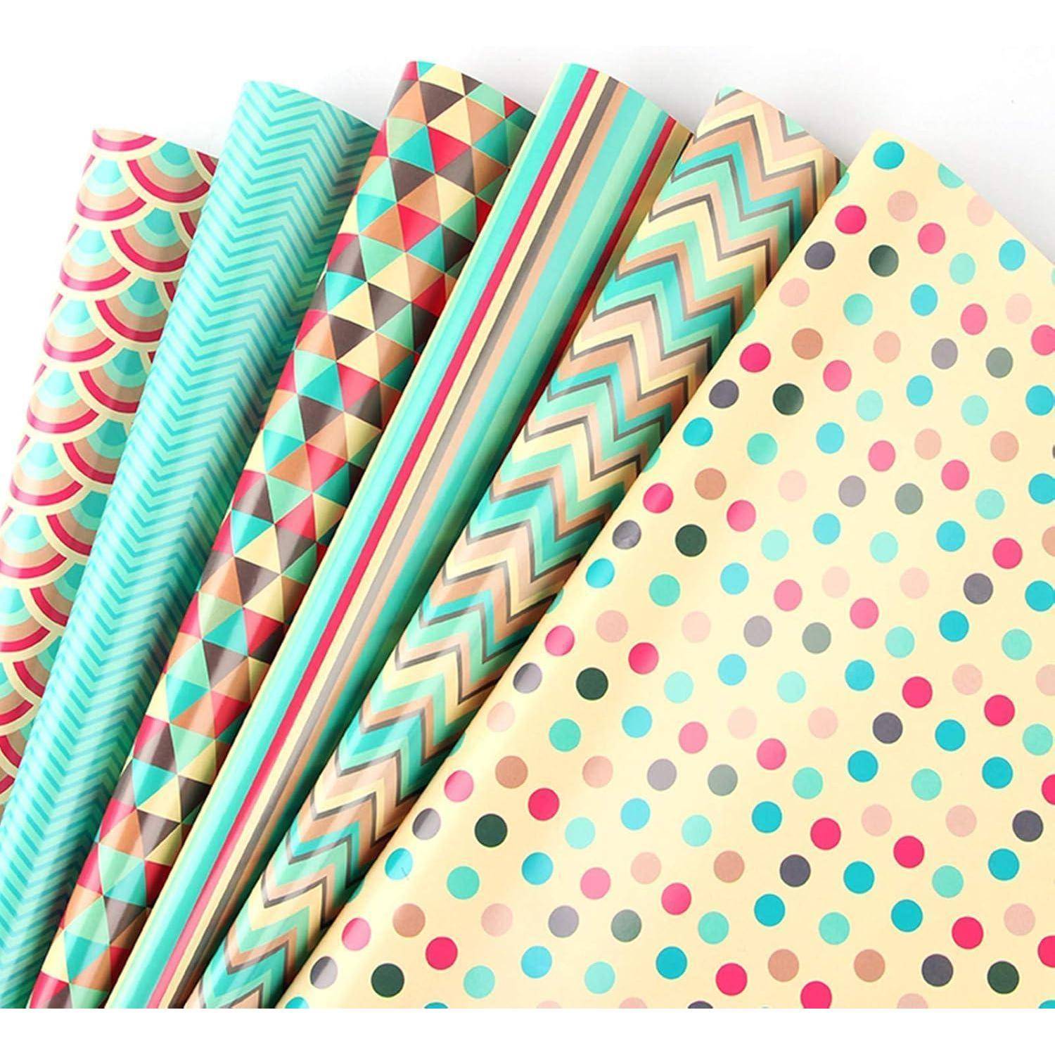 Geschenkpapier Rot Grün Set 6 Blatt Aufkleber Schleifenband Teal Set