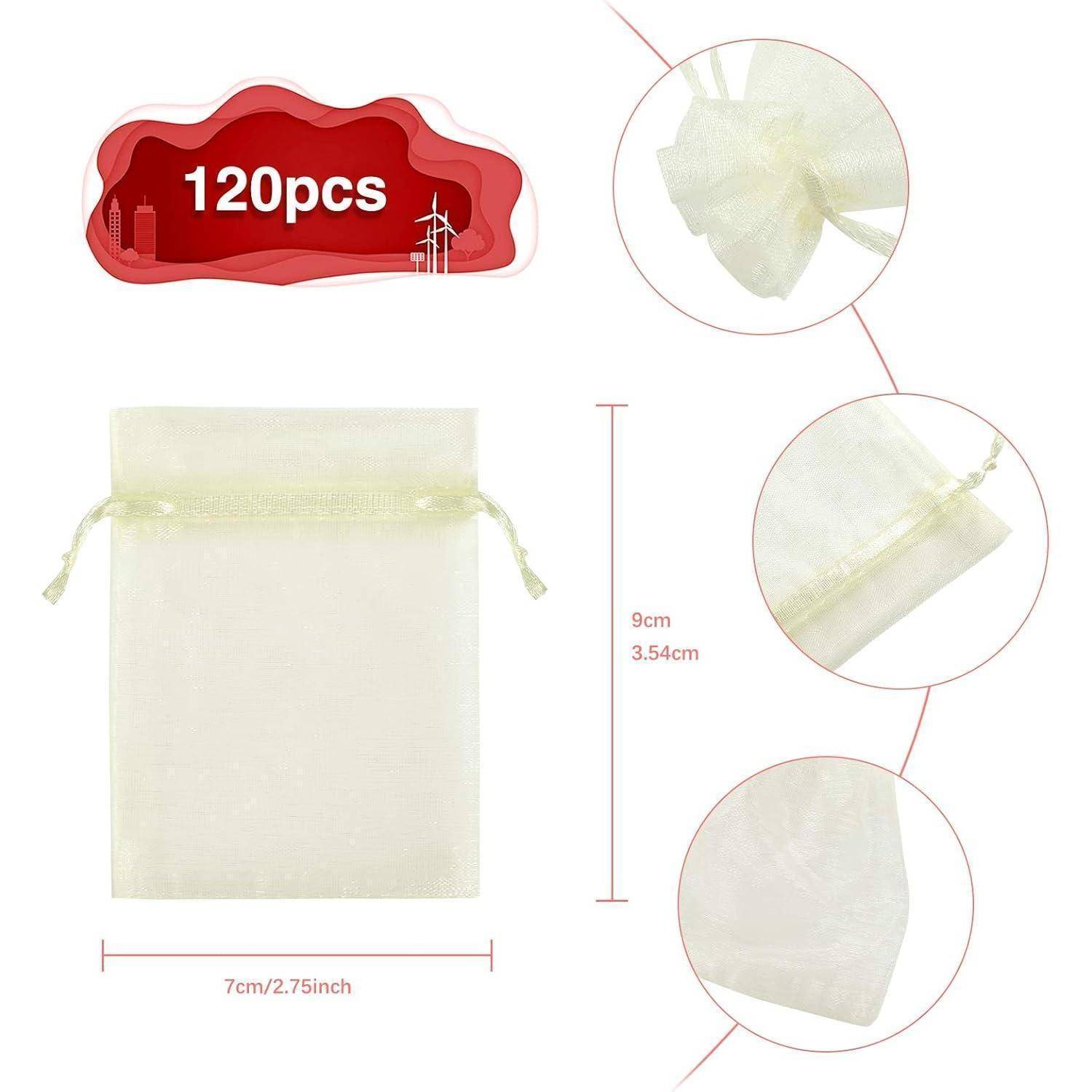 Organza-Geschenktüten, 120er Pack, Größe 7cm x 9cm (2,75in x 3,54in), Cremeweiß.