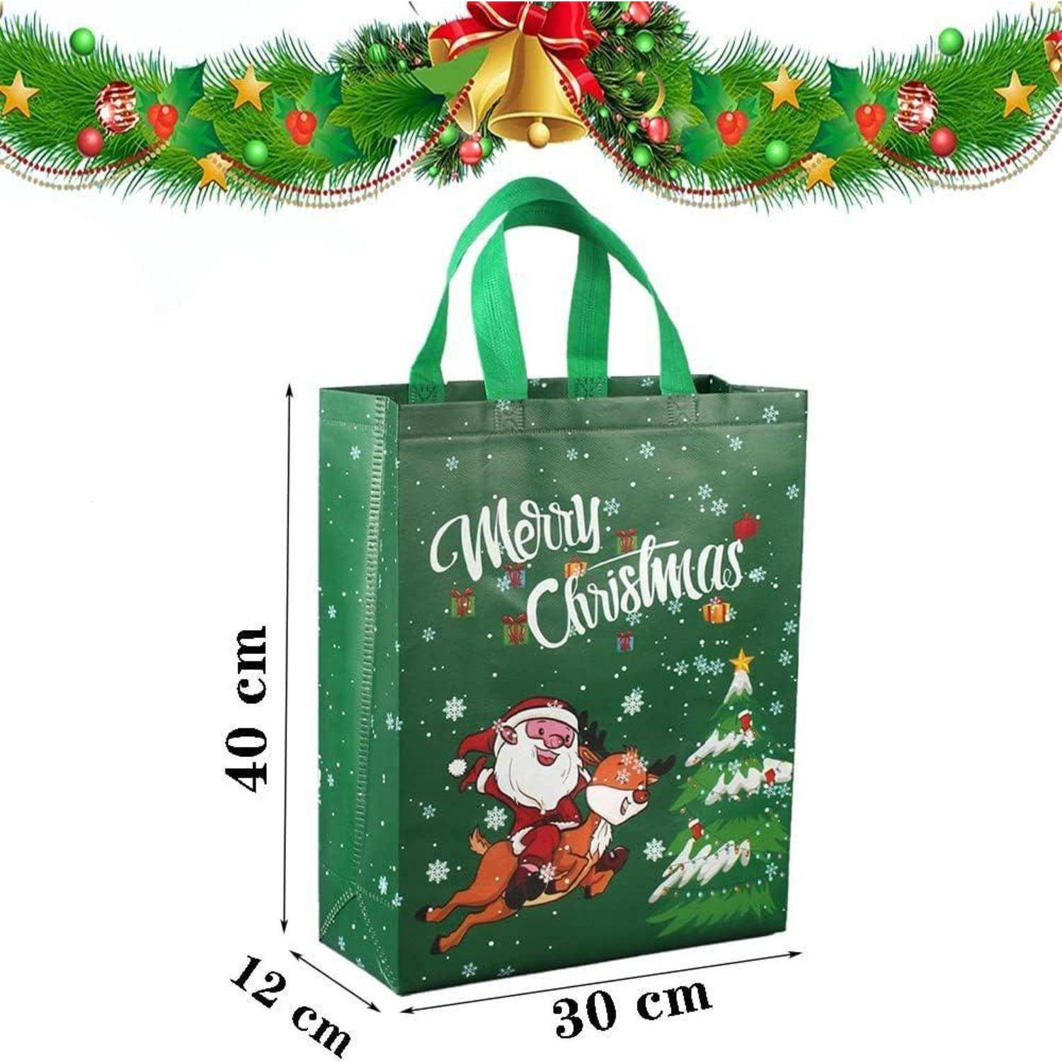 Weihnachtstragetaschen Geschenktüten Vliesstoff Griff 5er grün