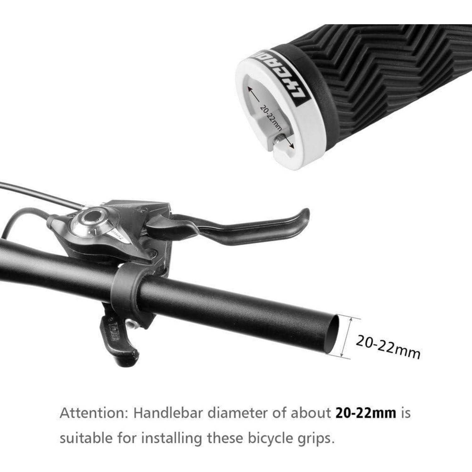 Fahrradlenker mit angebrachtem Schalthebel und einem separaten Griff, der mit '20-22 mm' beschriftet ist, geeignet zur Montage am Lenker.