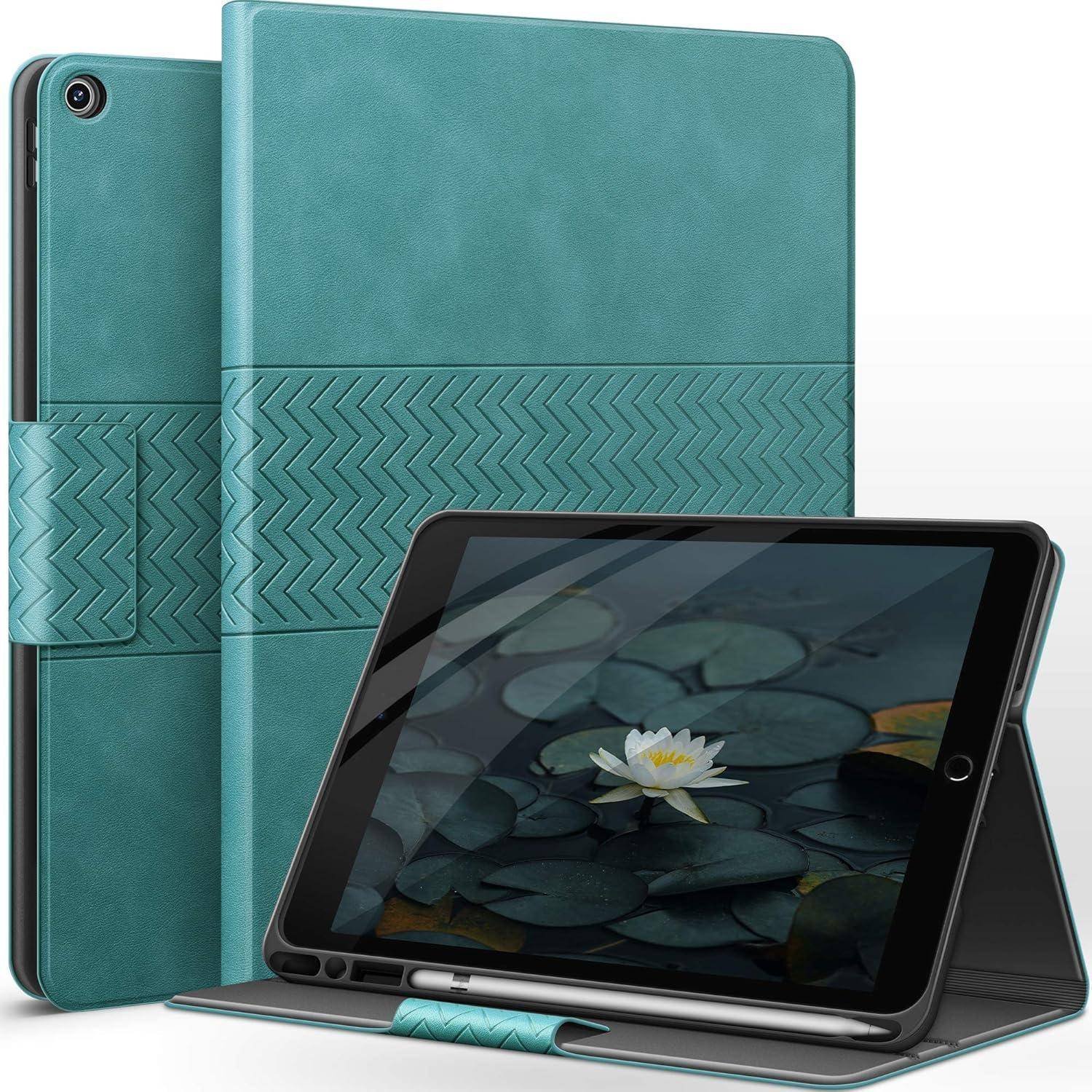 Hülle iPad 789 102Zoll Stifthalter Schlaf Aufwach PU Leder Grün