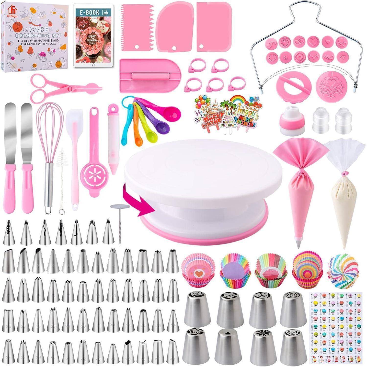 Tortenzubehör 356tlg Tortenplatte Spritzbeutel Spatel 356pcs Rosa