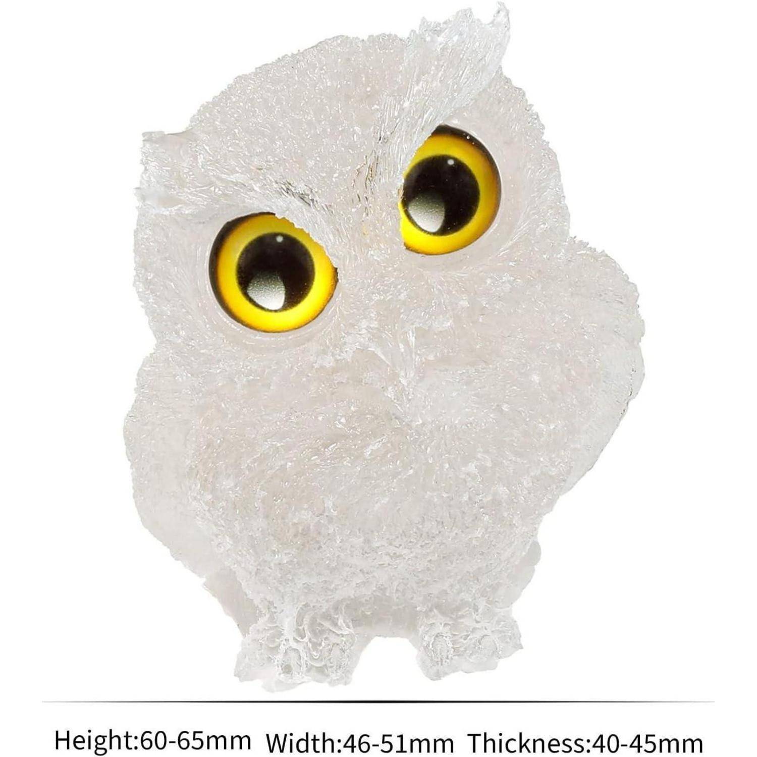 Eule Figur Bergkristall Heilstein Deko Geschenk Harz Weiß 6x4.6x4 cm