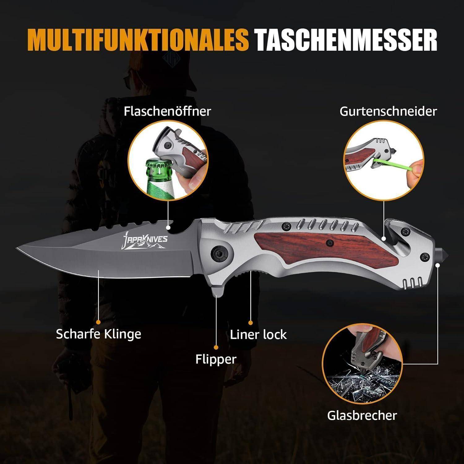 Taschenmesser Einhandmesser Rettungsmesser Glasbrecher EDC Klappmesser