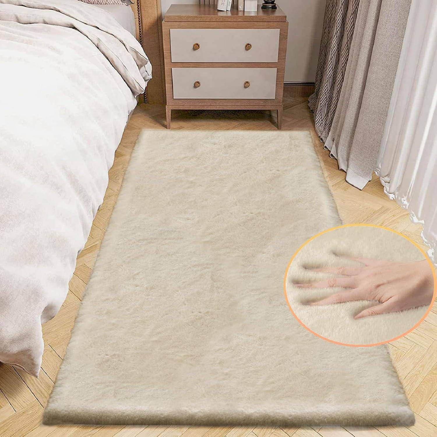 Teppich Läufer Fellteppich Kunstfell 60 x 180 cm (Rechteckig) Beige
