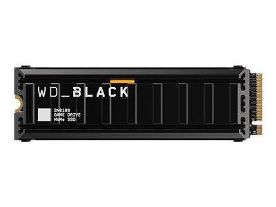 Eine schwarze Western Digital SN850 NVMe SSD mit 'WD_BLACK' Branding, entwickelt für Gaming, die Leistung und Speicherfähigkeiten hervorhebt.