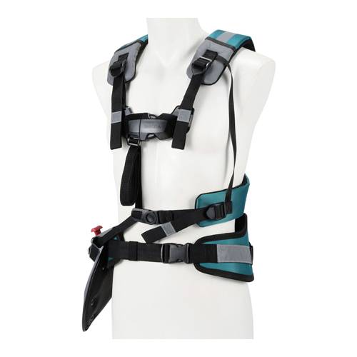 Eine Schaufensterpuppe präsentiert ein ergonomisches Geschirr mit verstellbaren Riemen und Polsterung, das für Unterstützung und Komfort während körperlicher Aktivitäten entwickelt wurde.