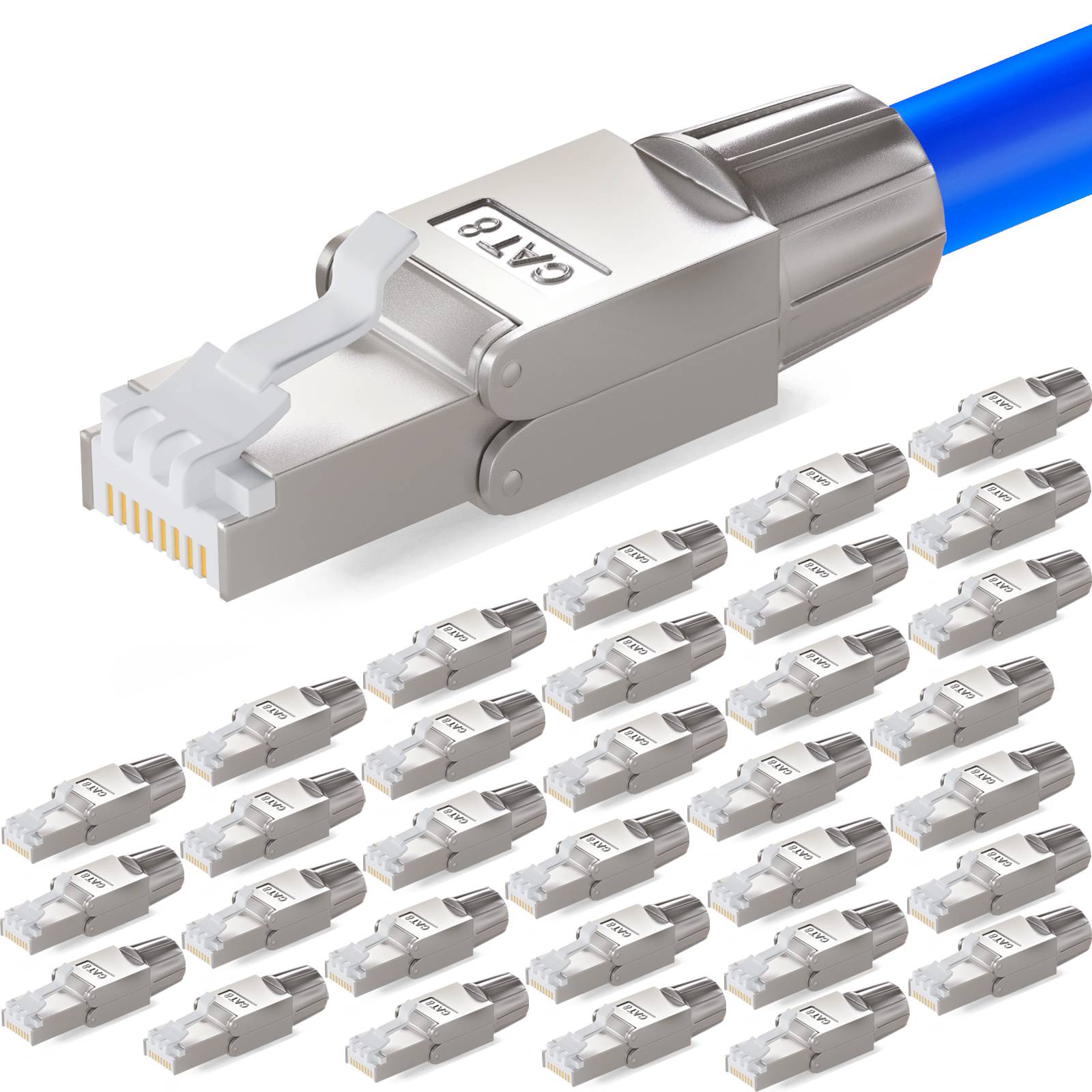 hb-digital 32x Netzwerkstecker CAT 8 RJ45 LSA STP Zinklegierung schmal