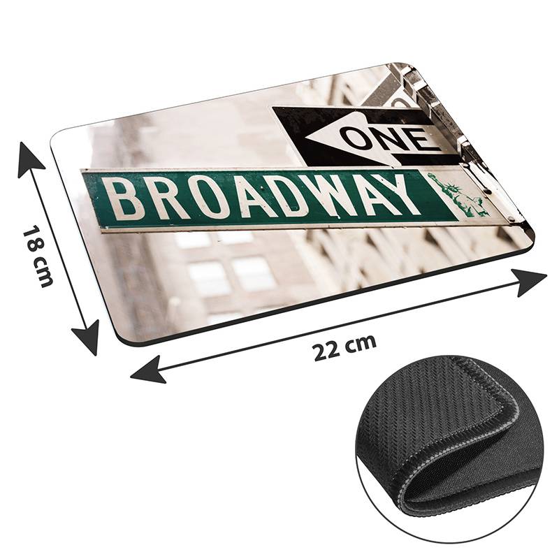 Ein gekipptes rechteckiges Bild eines New Yorker Straßenschildes mit der Aufschrift „Broadway