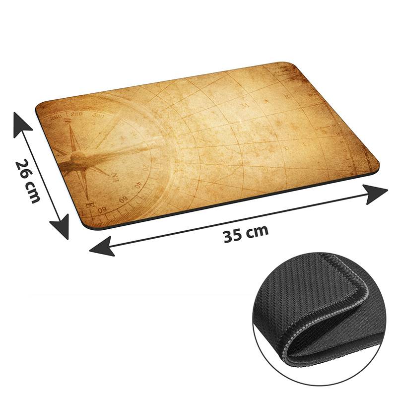 Mauspad im Vintage-Stil mit Kompassdesign, Maße 35 cm x 26 cm.