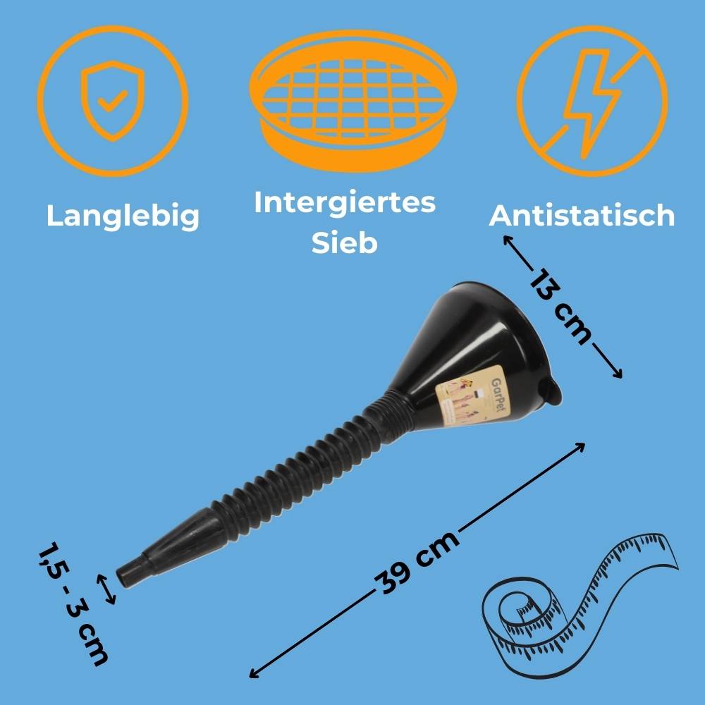 Trichter Groß Trichter mit Schlauch Einfülltrichter mit Sieb Auto für AdBlue Kunststoff Öltrichter Öl Benzin KFZ Diesel Werkstatt Einfüllhilfe