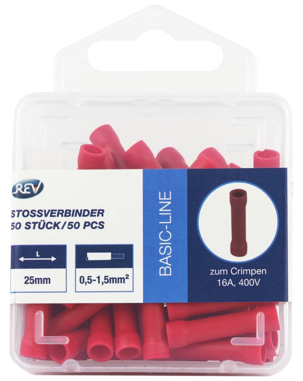 REV Stoßverbinder, rot, 0,5... 1,5 mm², 50 Stück
