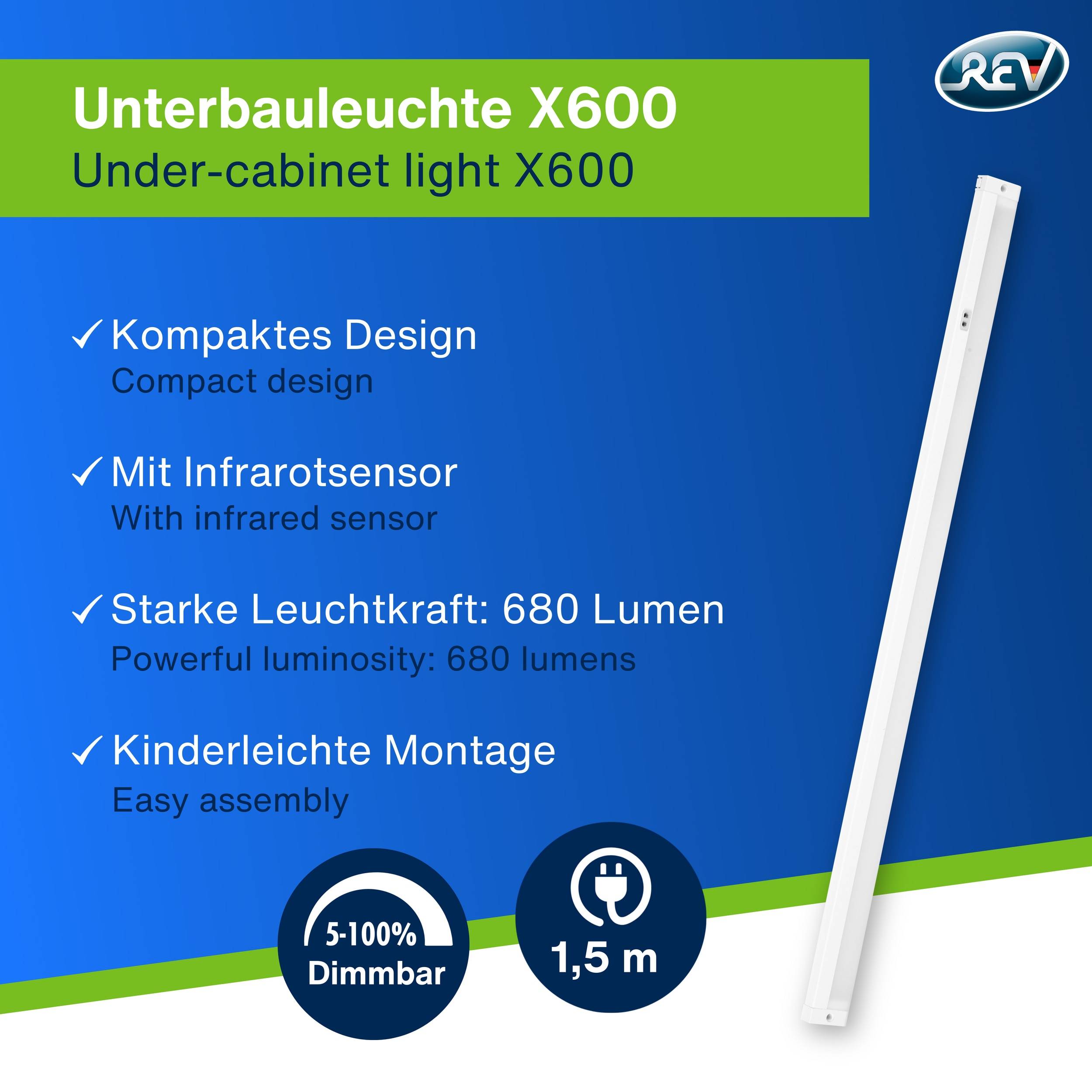 REV LED-Unterbauleuchte, 8W, 3000K, 680lm, warmweiß, IP20, 60 cm