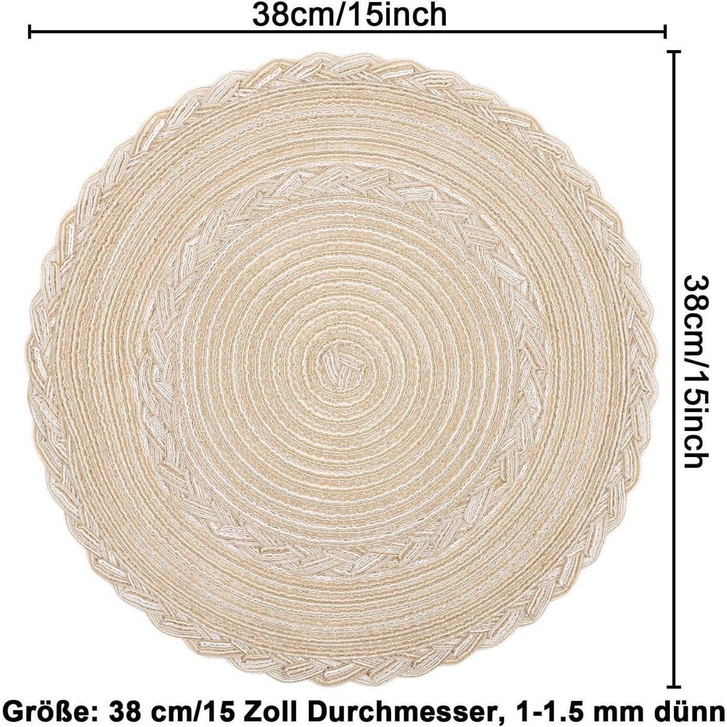 Rundes geflochtenes Platzset, 38 cm/15 Zoll Durchmesser, 1-1,5 mm dick. Naturfarben mit gewebtem Muster.