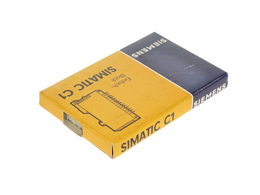 Eine Produktverpackung von Siemens SIMATIC C1 in Gelb und Dunkelblau, auf weißem Hintergrund dargestellt.