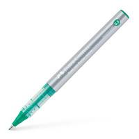 Ein grüner und silberner Stift, diagonal auf einem weißen Hintergrund platziert.
