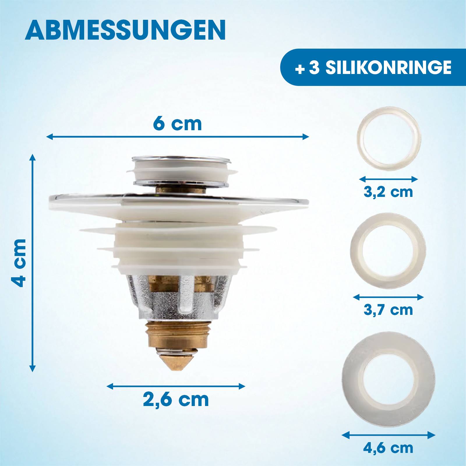 Drain Magic - Universal Waschbeckenstöpsel mit Abflusssieb - inkl. 3 Dichtungsringe - verhindert Verstopfungen & Tropfen - für Waschbecken, Spüle