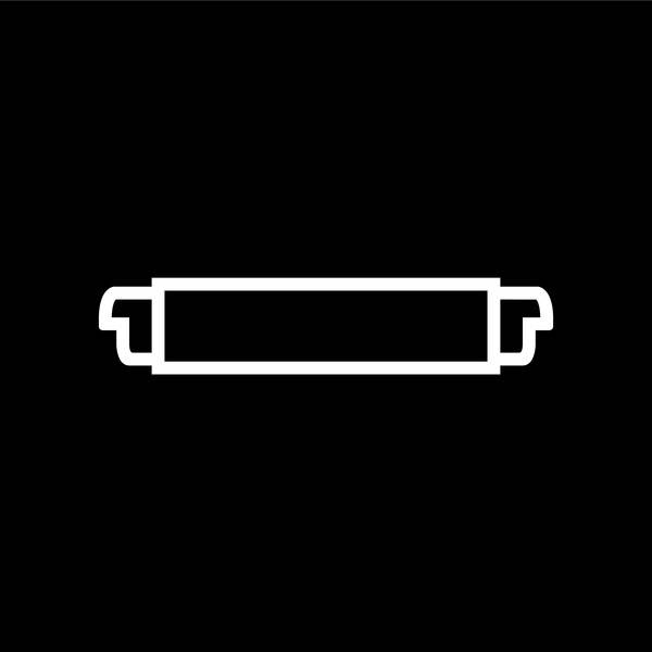 Weiß umrissenes Batteriesymbol mit fast leerem Ladezustand auf schwarzem Hintergrund.