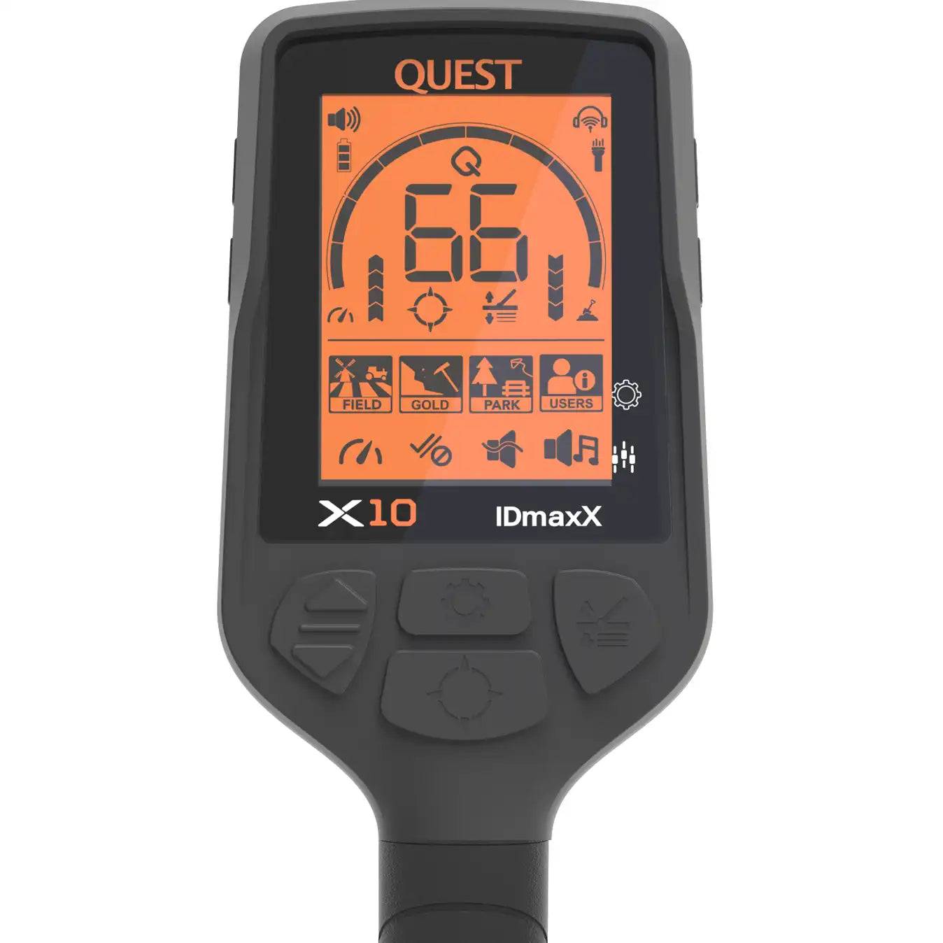 Quest X10 IDmaxX Metalldetektor mit WireFree Lite Kopfhörer und gratis XPointer Pinpointer