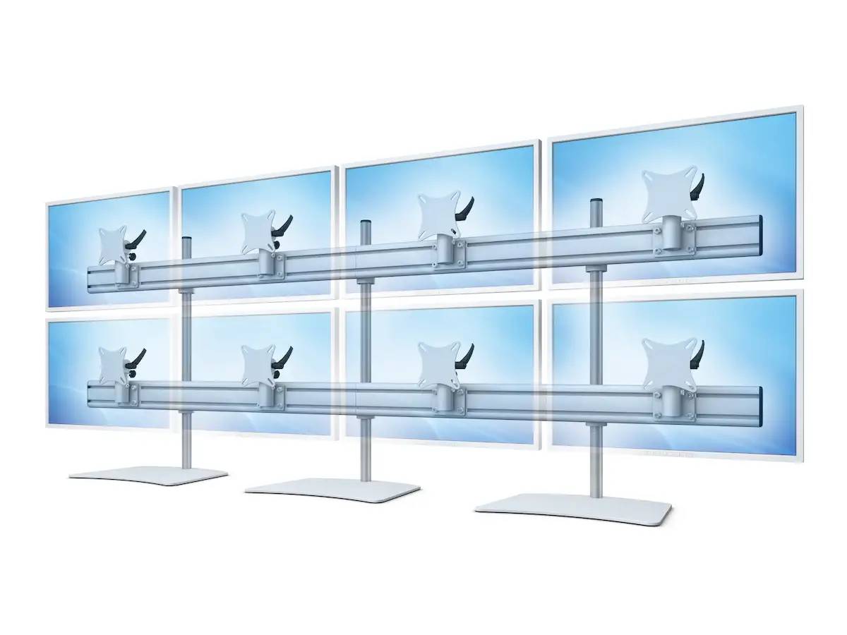 Flat-System Monitorhalter für 8 Monitore mit Tisch-Stand-Fuß 4+4 - 25''-32"