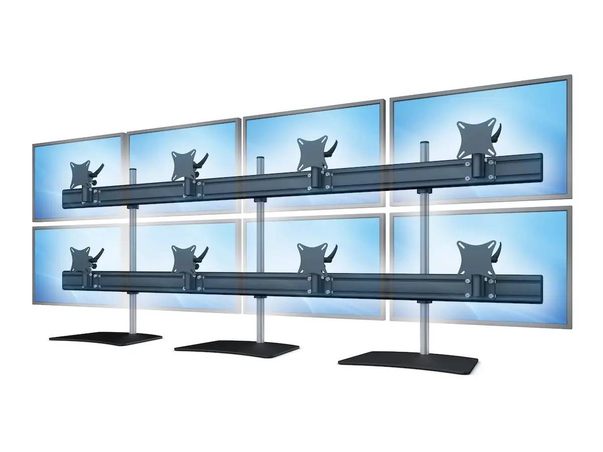 Flat-System Monitorhalter für 8 Monitore mit Tisch-Stand-Fuß 4+4 - 25''-32"