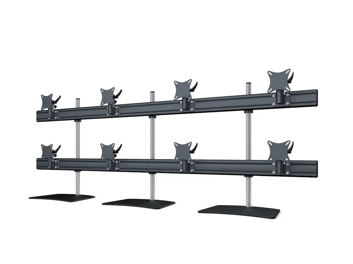 Flat-System Monitorhalter für 8 Monitore mit Tisch-Stand-Fuß 4+4 - 25''-32"