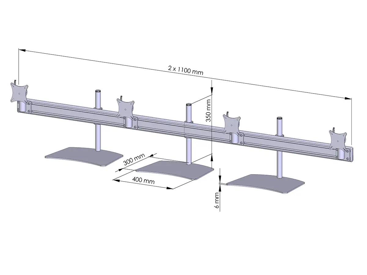 Flat-System Monitorhalter für 4 Monitore mit Tisch-Stand-Fuß 4er - 25''-32"