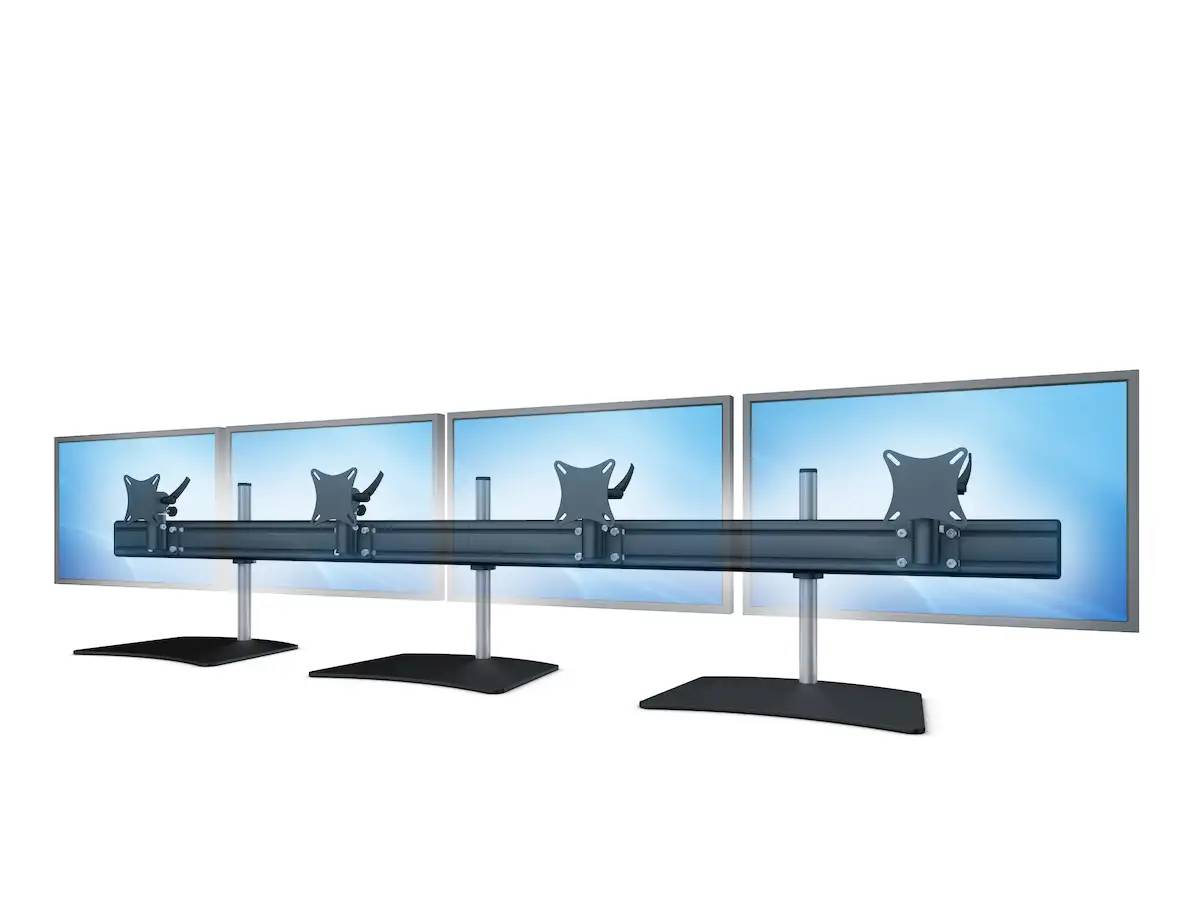 Flat-System Monitorhalter für 4 Monitore mit Tisch-Stand-Fuß 4er - 25''-32"