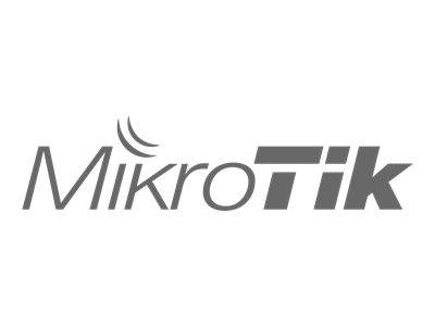 Logo von 'MikroTik' mit stilisiertem Text und drei geschwungenen Linien über dem 'M', die ein drahtloses Signal andeuten.
