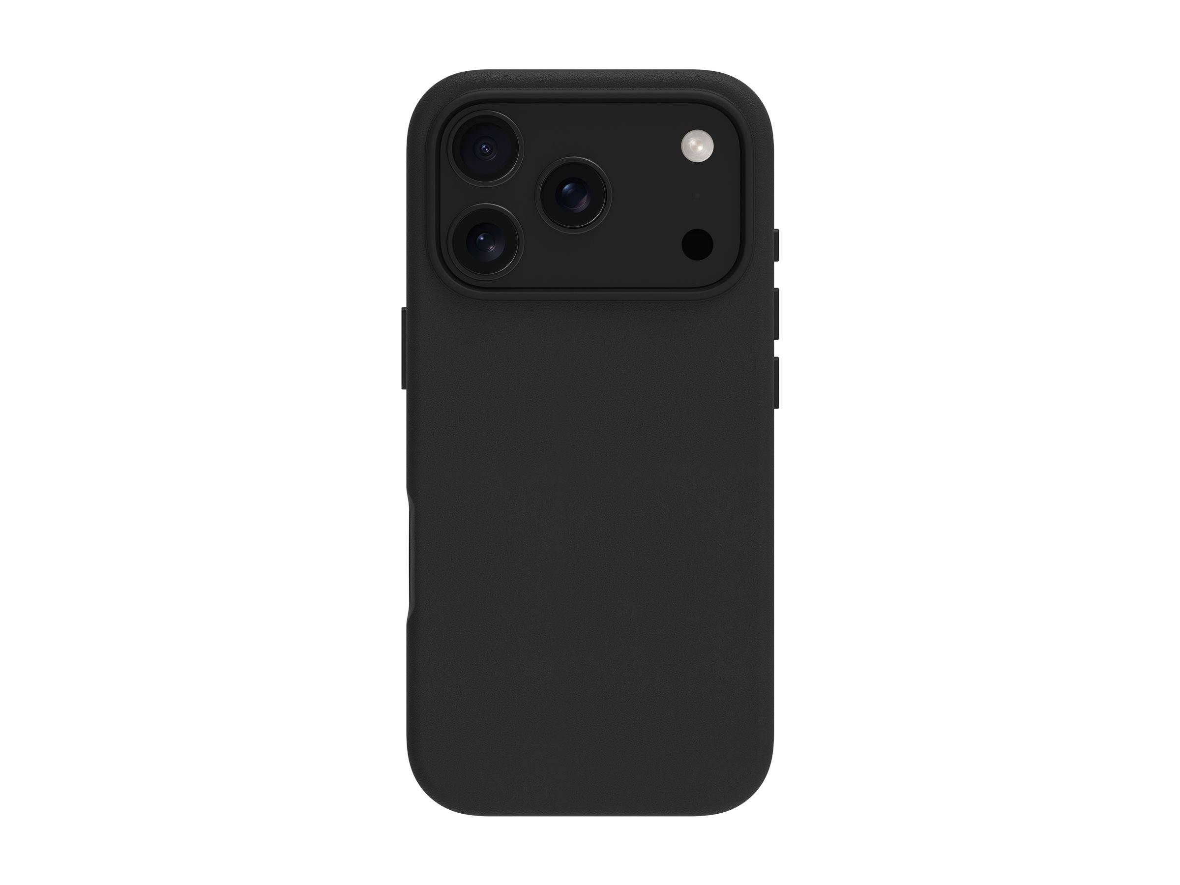 Eine schwarze Smartphone-Hülle mit Aussparungen für drei Kameraobjektive und einen Blitz in der oberen linken Ecke der Rückseite.