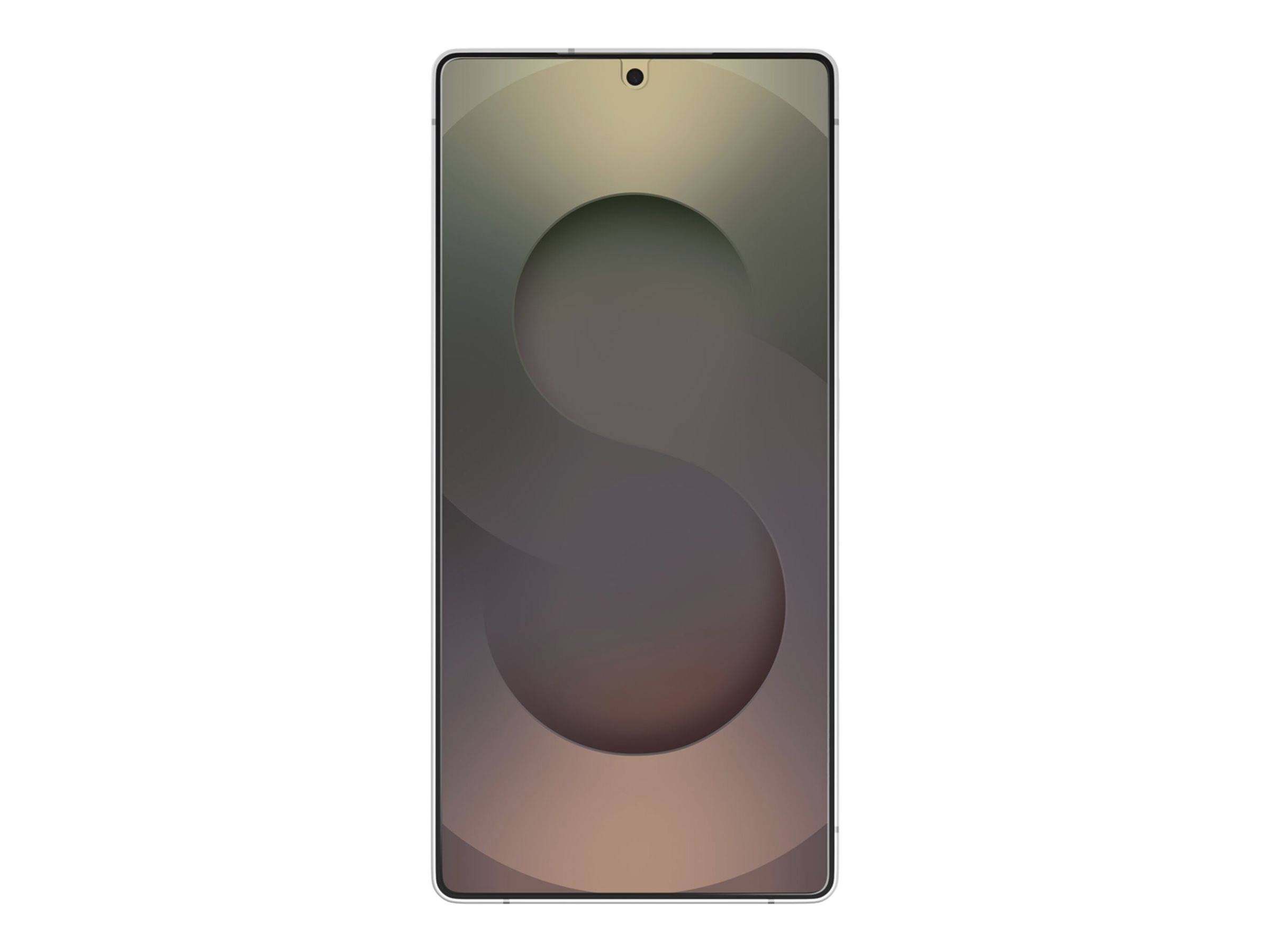 Ein Smartphone mit elegantem Design, das einen großen, randlosen Bildschirm und eine einzelne Frontkamera in der Mitte oben aufweist.