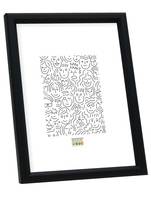 Ein gerahmtes Kunstwerk, das ein Muster verschiedener abstrakter Gesichter mit unterschiedlichen Ausdrücken vor einem weißen Hintergrund zeigt.