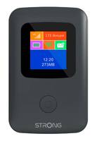 Ein taschengroßes LTE-Hotspot-Gerät mit einem kleinen Bildschirm, der Netzwerkicons, die Uhrzeit '12:20' und den Datenverbrauch '273 MB' anzeigt.