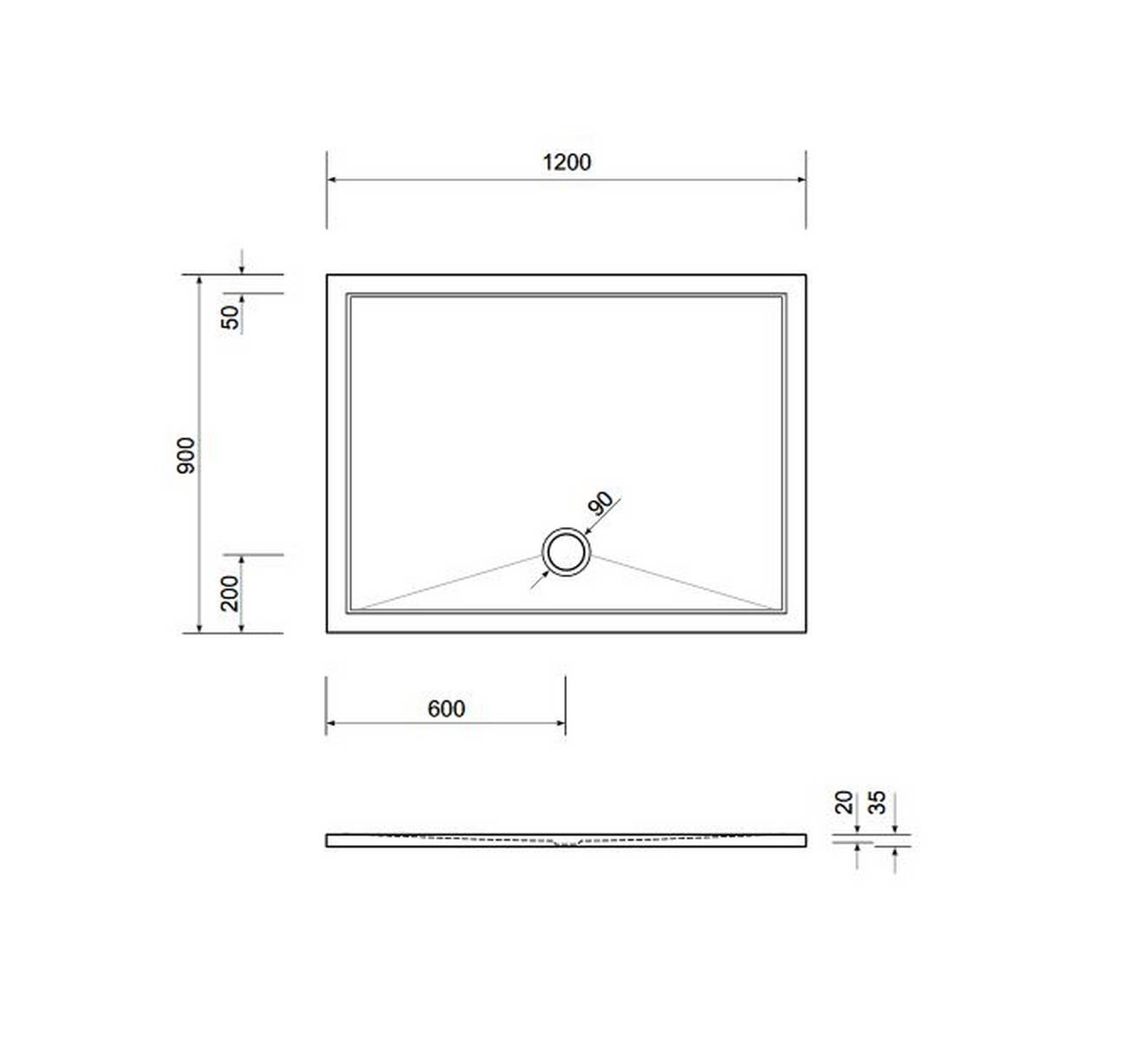Schröder Viereck Duschwanne Deepstone E 120x90x2 cm weiß, Mineralguss