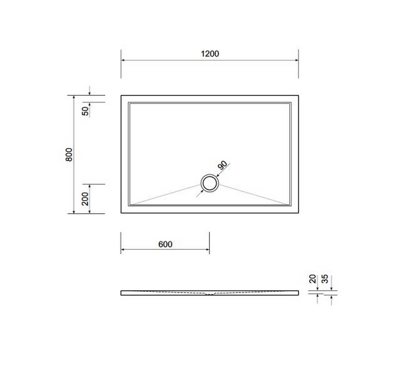 Schröder Viereck Duschwanne Deepstone E 120x80x2 cm weiß, Mineralguss