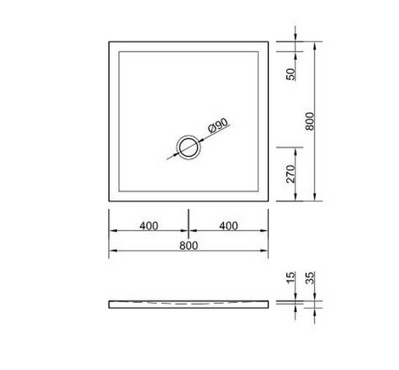 Schröder Viereck-Duschwanne Flat New E 80x80x1,5 cm weiß