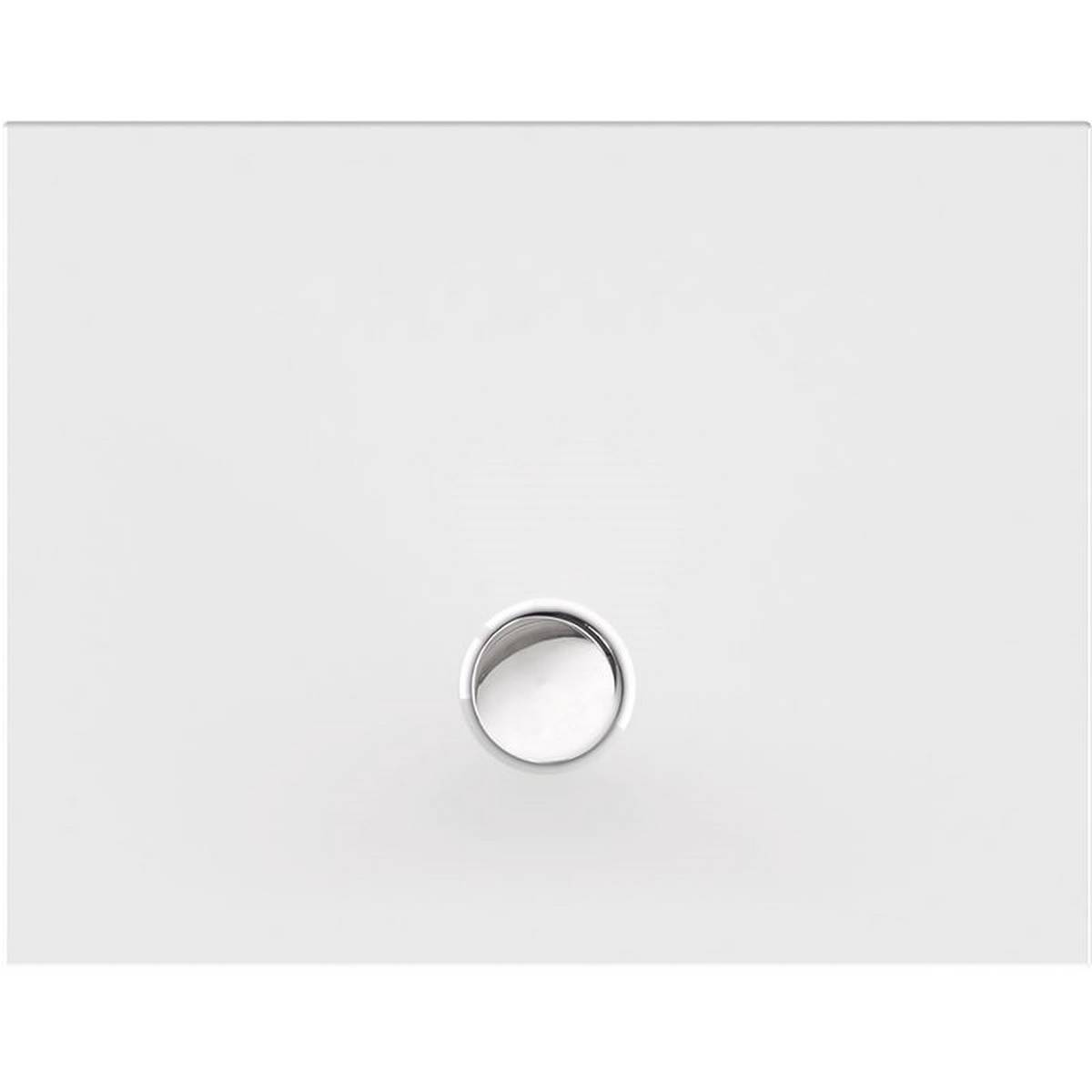 Eine minimalistische weiße Schubladenvorderseite mit einem einzelnen runden silbernen Griff in der Mitte, die Schlichtheit und modernes Design vermittelt.