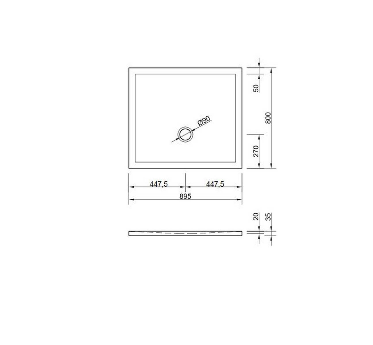 Schröder Rechteckduschwanne Flat New E 90x80x2 cm weiß