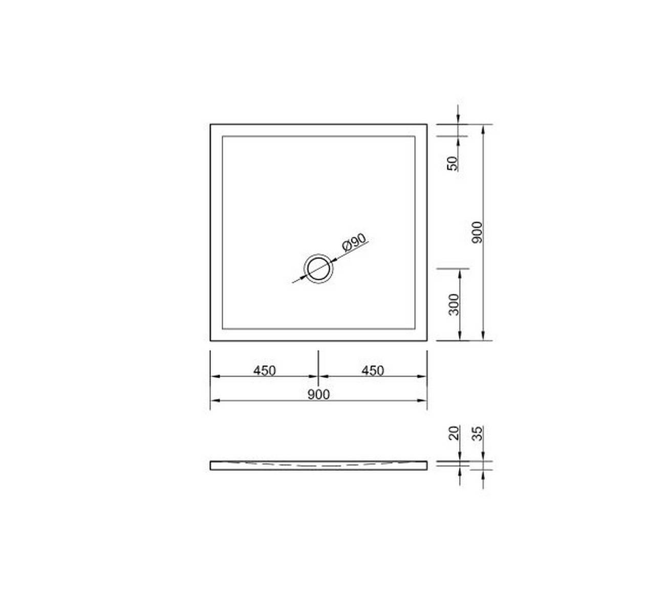 Schröder Viereck-Duschwanne Flat New E 90x90x2 cm weiß