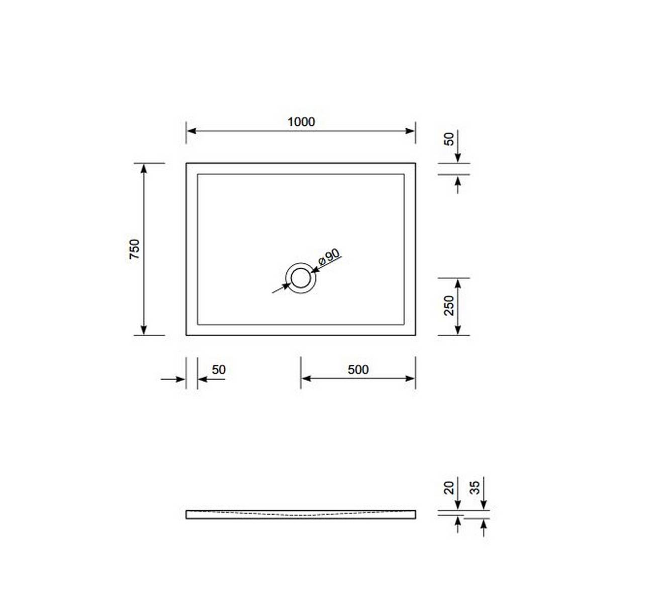 Schröder Rechteckduschwanne Flat New E 100x75x2 cm