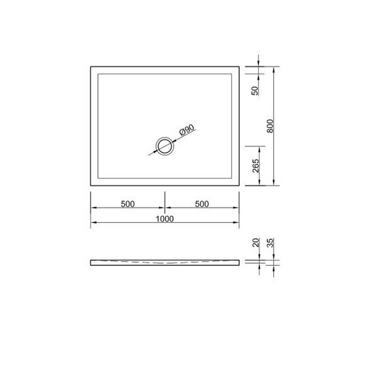 Schröder Rechteckduschwanne Flat New E 100x80x2 cm weiß