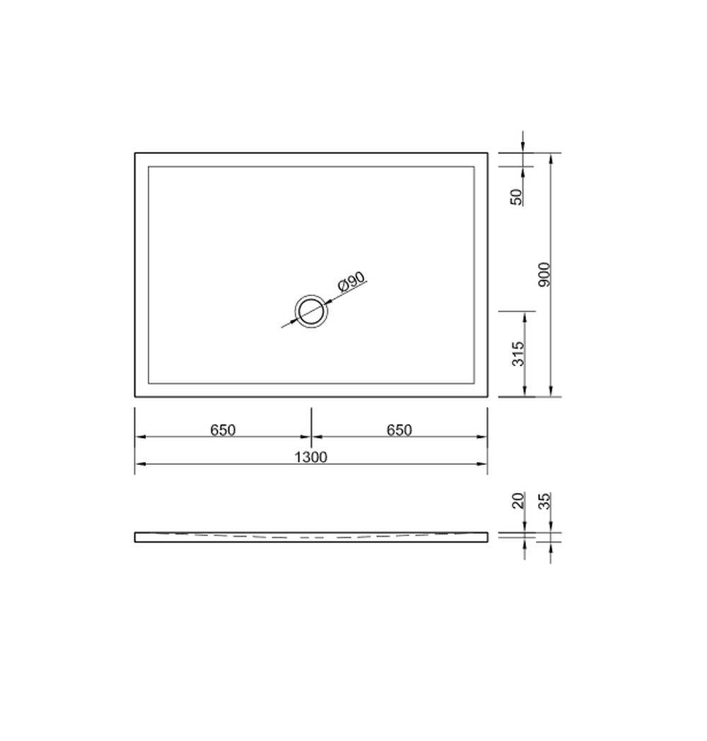 Schröder Rechteckduschwanne Flat New E 130x90x2 cm weiß