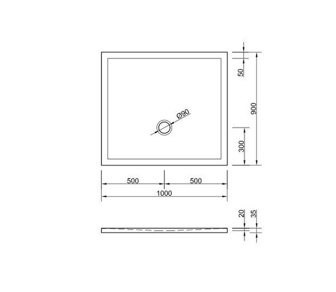 Schröder Rechteckduschwanne Flat New E 100x90x2 cm weiß